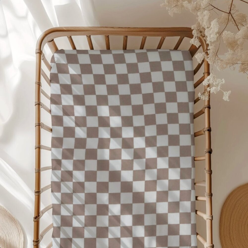 NEW! Brown Checkerboard Standard Crib Sheet | Fitted Crib Sheet| Hunting Lodge